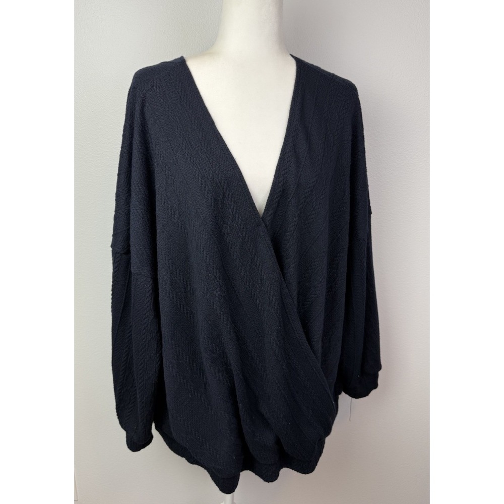Bloom Chic Blouse 22-24 Faux Wrap Puff Sleeve Lined Black Boho
